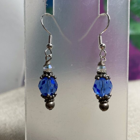 Fashion Jewelry Jewelry - Artisan Blue Clear Crystal Dangle Earrings  1 ½” L NEW